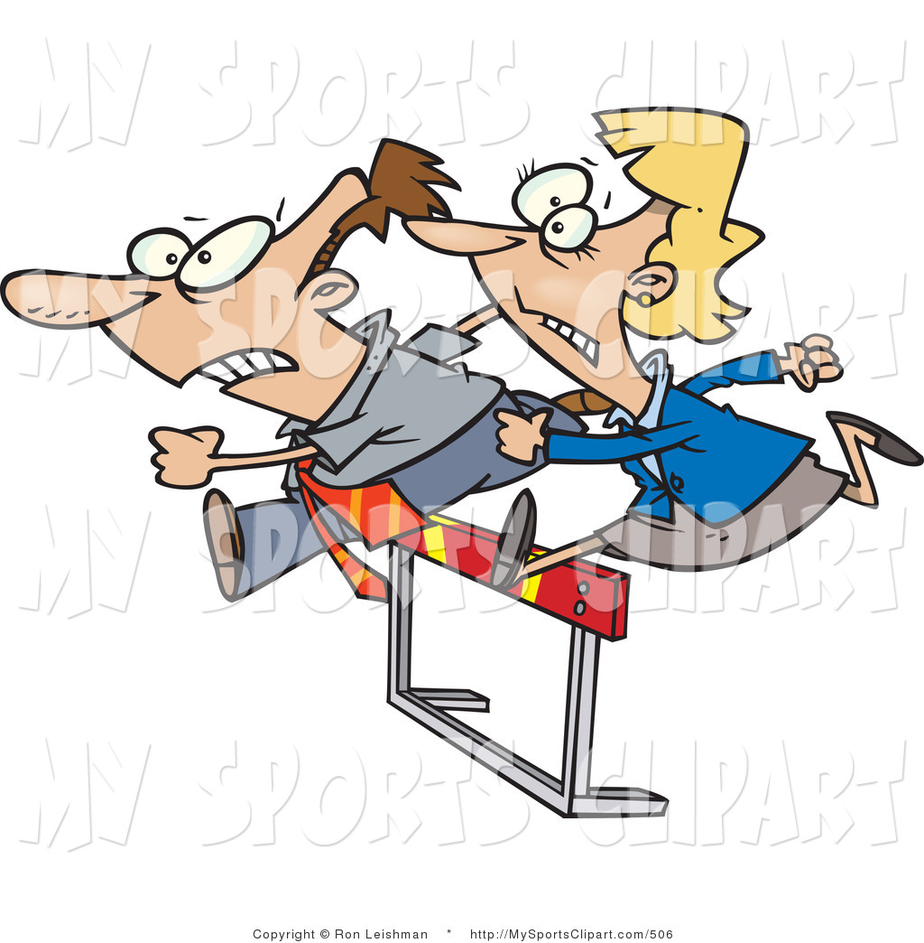 1024x1044 Sports Clip Art Of A Man And Woman Jumping A Hurdle By Toonaday