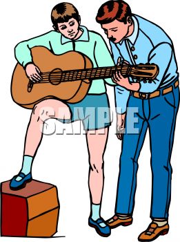 261x350 Learning To Play Guitar With Music Teacher Clip Art