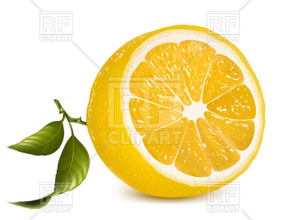 400x313 Fresh Lemon Half With Leaves Royalty Free Vector Clip Art Image