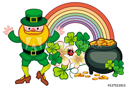 500x347 Holiday Label With Shamrock, Rainbow, Leprechaun And A Pot Of Gold