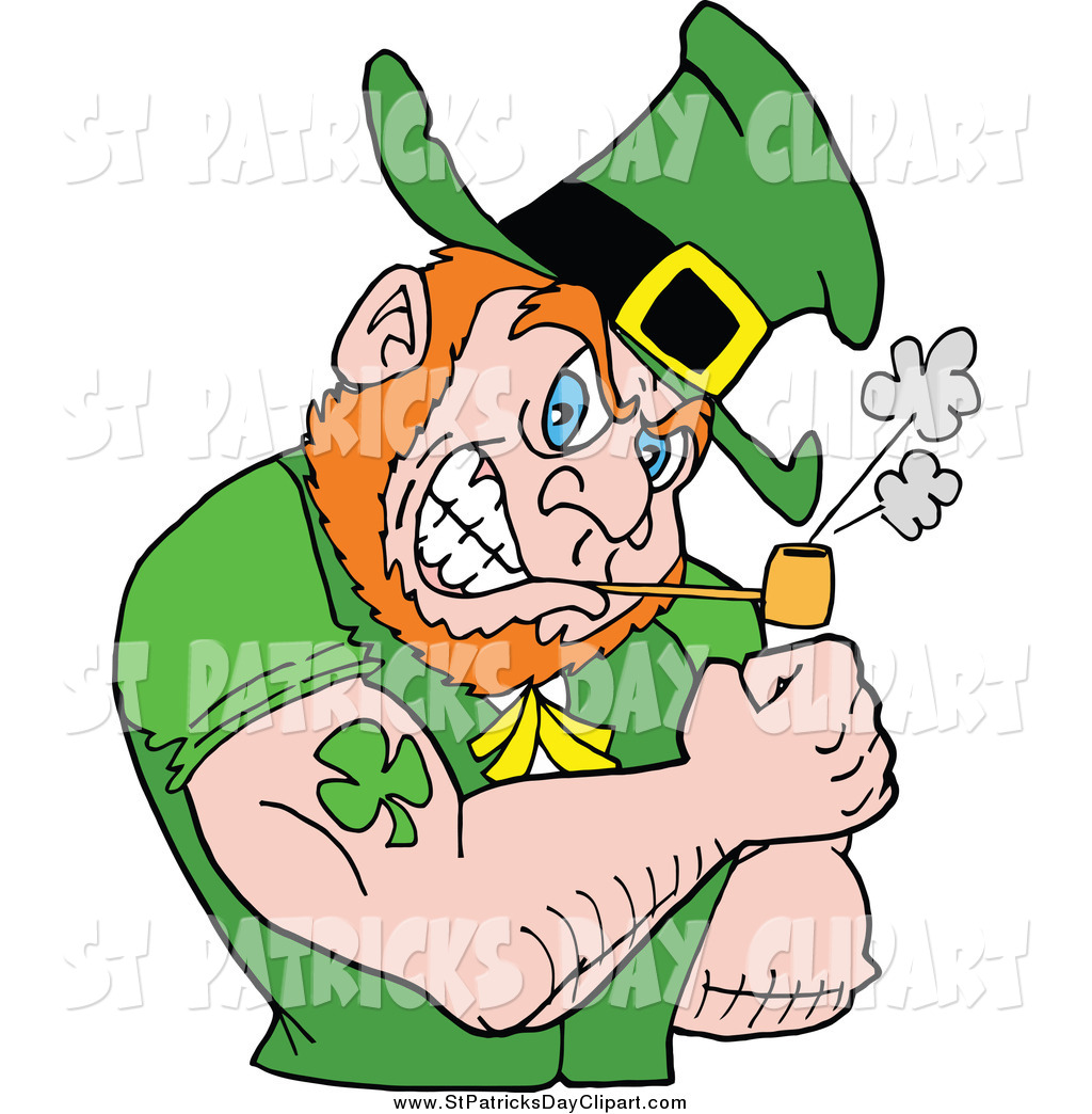 1024x1044 Clip Art Of A Buff Leprechaun Smoking A Pipe And Flexing His
