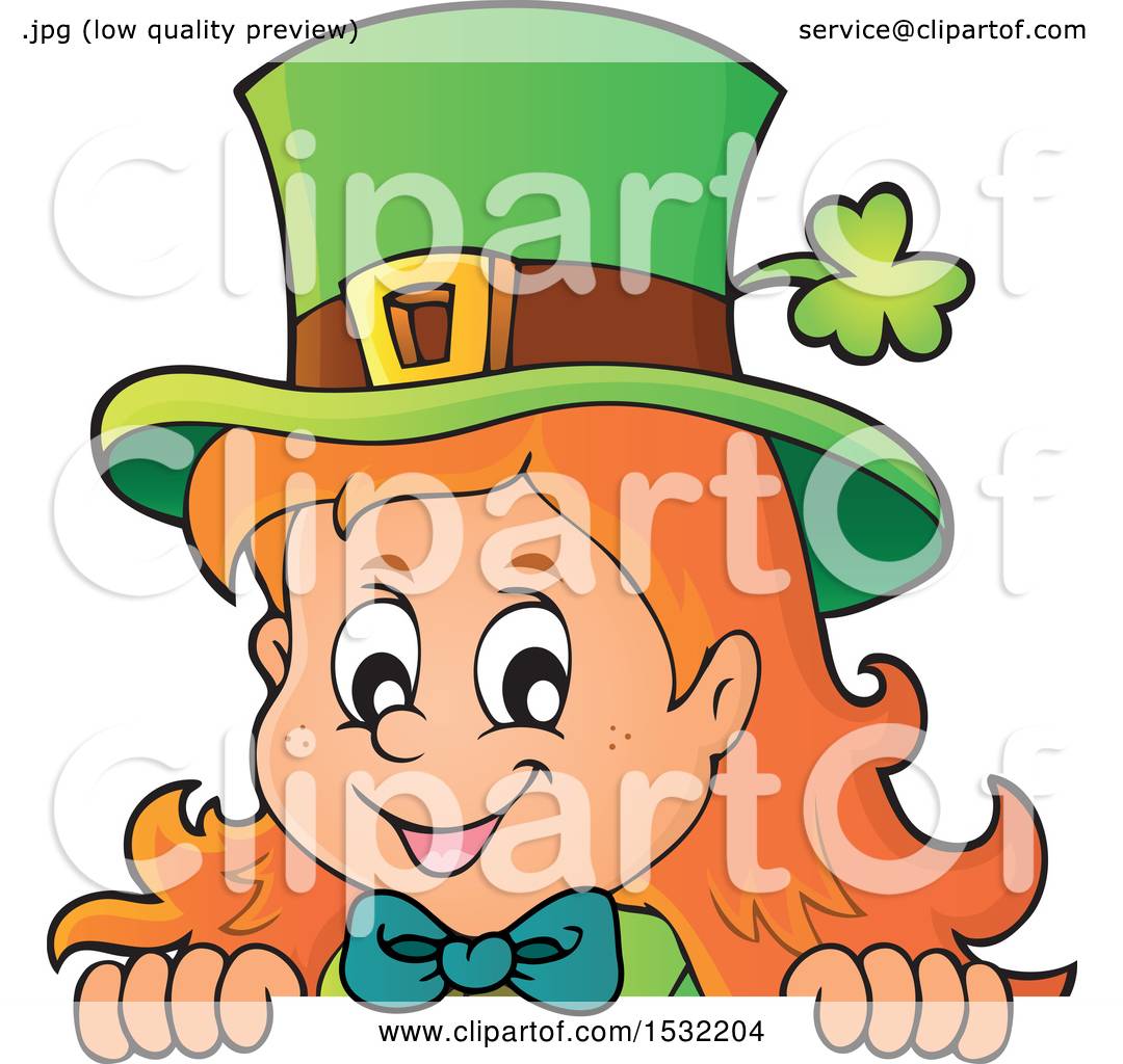 1080x1024 Clipart Of A St Patricks Day Female Leprechaun Looking Over A Sign