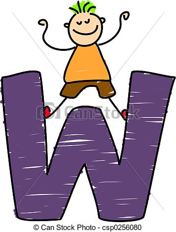 357x470 Clip Art W Letter W Boy Little Boy Standing On Letter W Stock