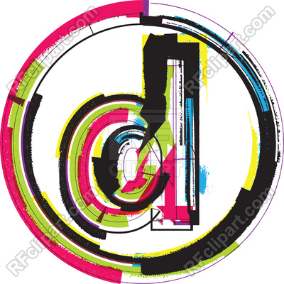 400x400 Colorful Grunge Font Lowercase Letter D In Circle Frame Royalty