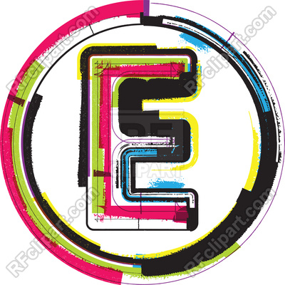 400x400 Colorful Grunge Font Letter E In Circle Frame Royalty Free Vector