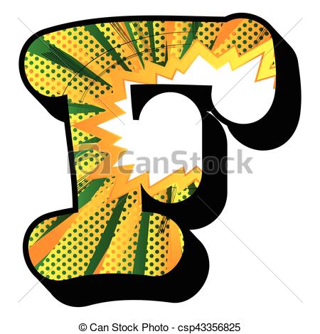 450x470 Letter F Filled With Comic Book Explosion, Background. Vector