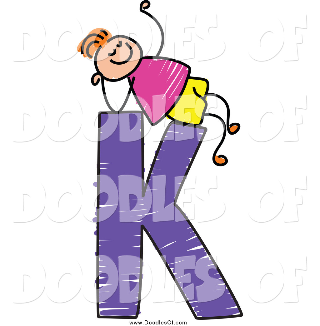 1024x1044 Vector Clipart Of A Doodled Boy Relaxing On Capital Letter K By