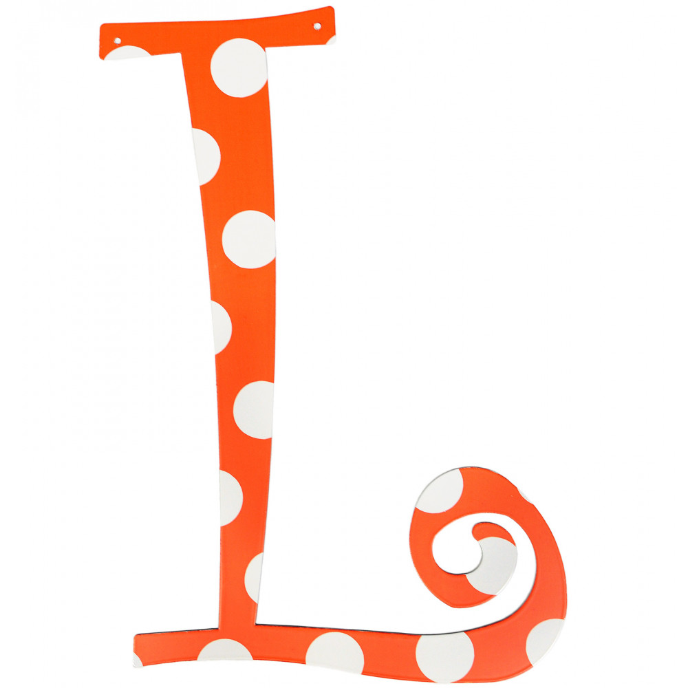 1000x1000 14 Orange Polka Dot Metal Letter L [1801]
