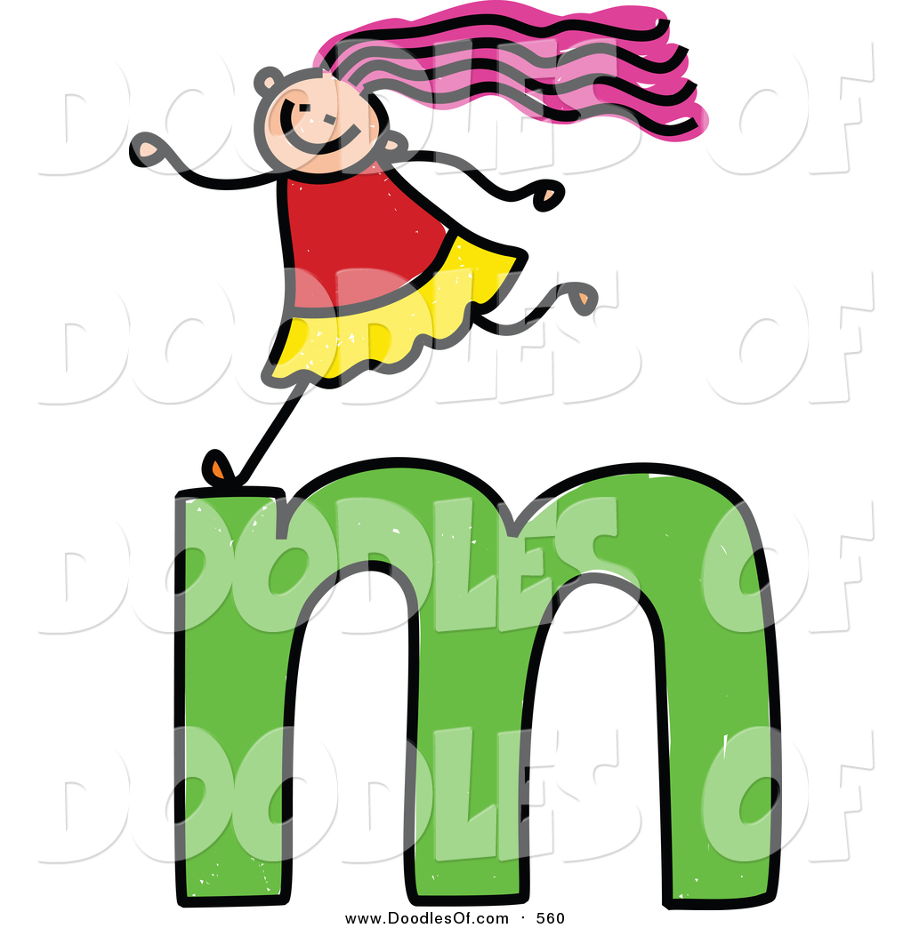 1024x1044 Vector Clipart Of A Doodled Happy White Girl On A Lowercase Letter
