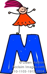 190x300 Clipart Image Of A Happy Little Girl Climbing Over A Giant Letter M