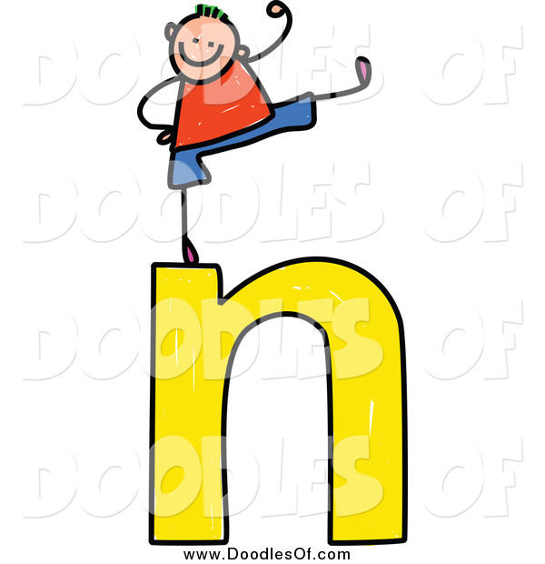 600x620 Vector Clipart Of A Doodled Stick Boy Cheering On A Lowercase