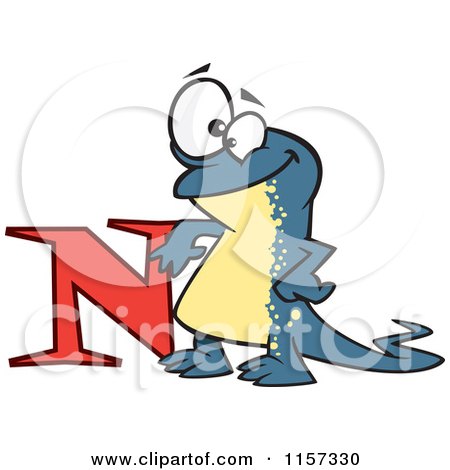 450x470 Cartoon Of A Happy Newt Leaning On The Letter N