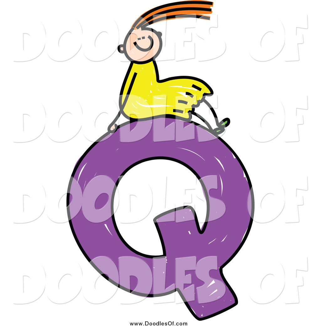1024x1044 Vector Clipart Of A Doodled White Girl Sitting On A Capital Letter