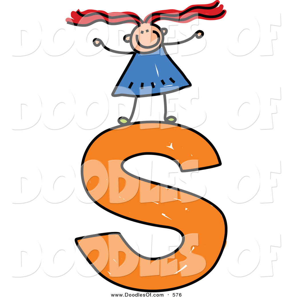 1024x1044 Vector Clipart Of A Doodled Girl On A Lowercase Letter S By Prawny