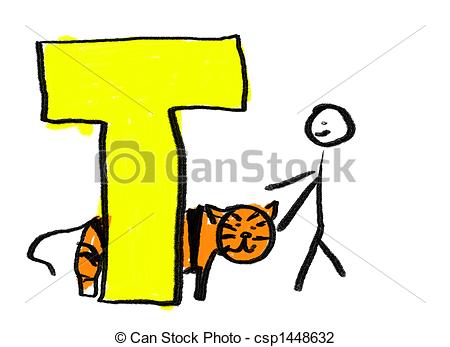 450x347 Letter T. A Childlike Drawing Of The Letter T, With A Stick Man