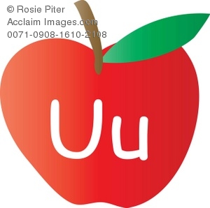 300x298 Clip Art Illustration Of An Apple With The Letter U Written On It