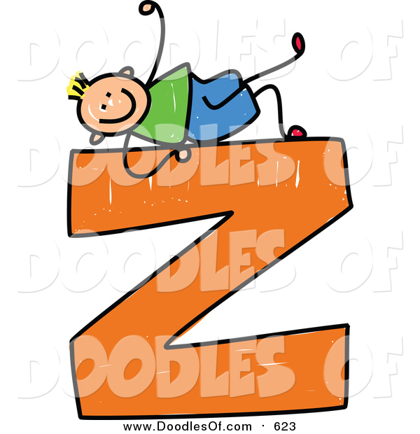 600x620 Vector Clipart Of A Doodled Blond White Boy On A Lowercase Letter