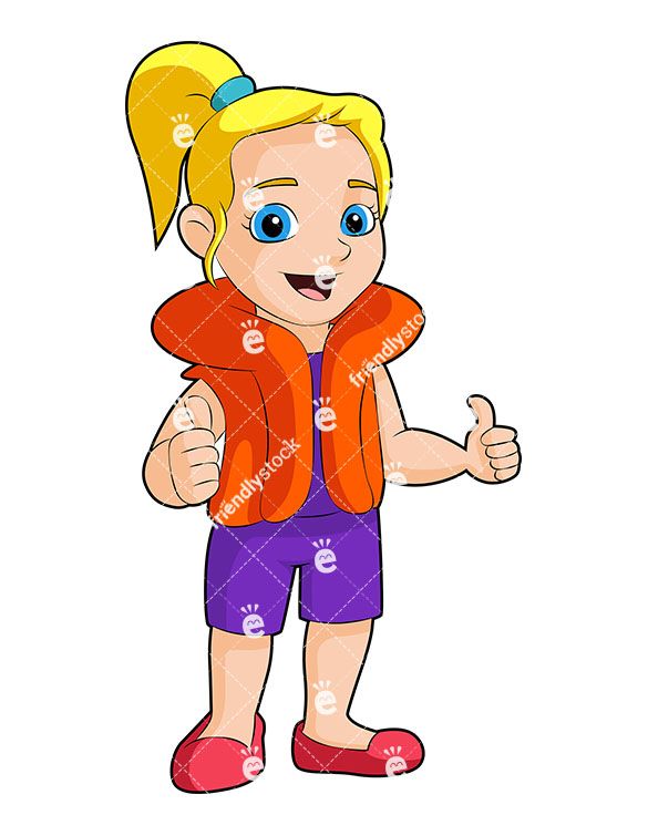 585x755 Little Girl Wearing Life Jacket Cartoon Vector Clipart
