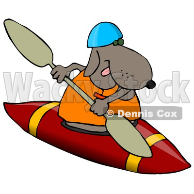 400x400 Sporty Dog Wearing A Life Jacket And Kayaking Clipart Illustration