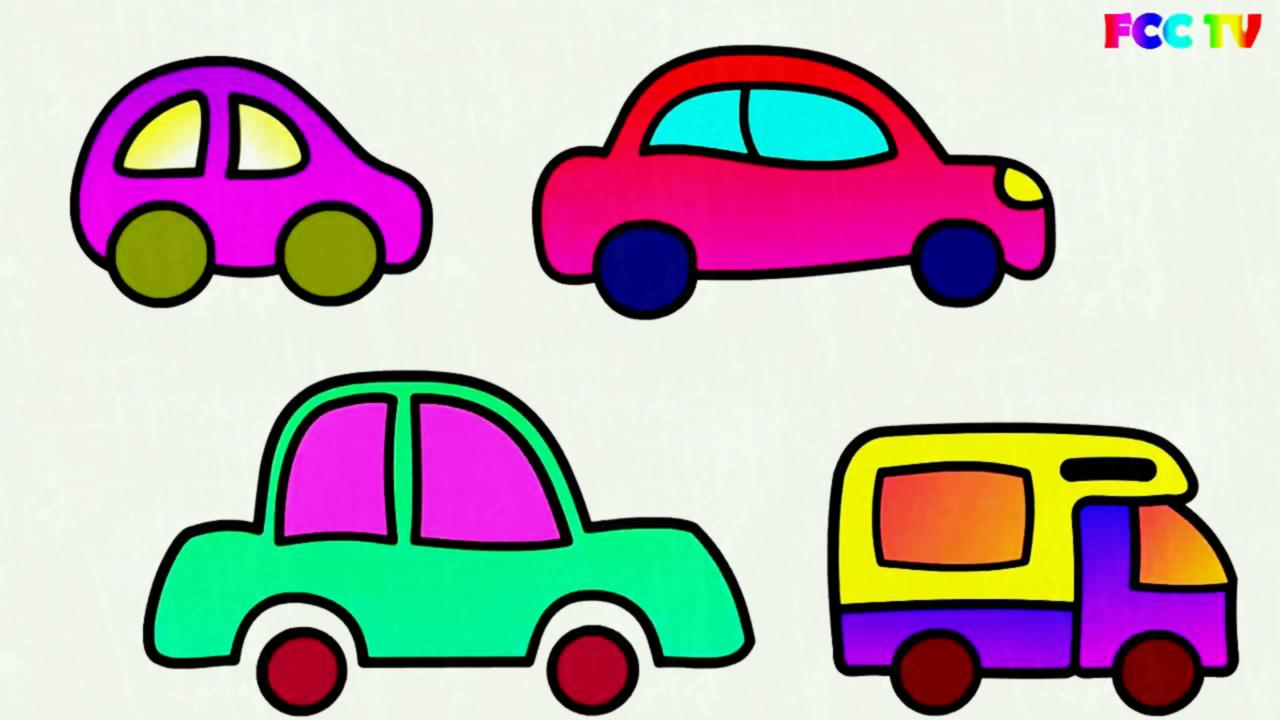 1280x720 X Learn To Draw Set Of Cars Toys Paint Colouring Pages For Kids