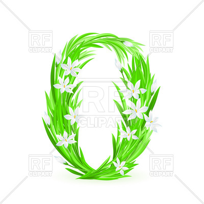 400x400 Grass And Spring Flowers Font Numeral 0 Royalty Free Vector Clip