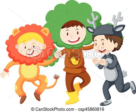 450x371 Three Kids In Costumes Illustration Vector Clip Art
