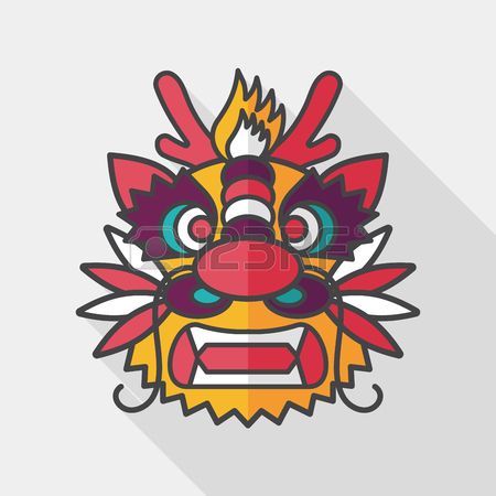 450x450 Chinese New Year Flat Icon With Long Shadow, The Dragon And Lion