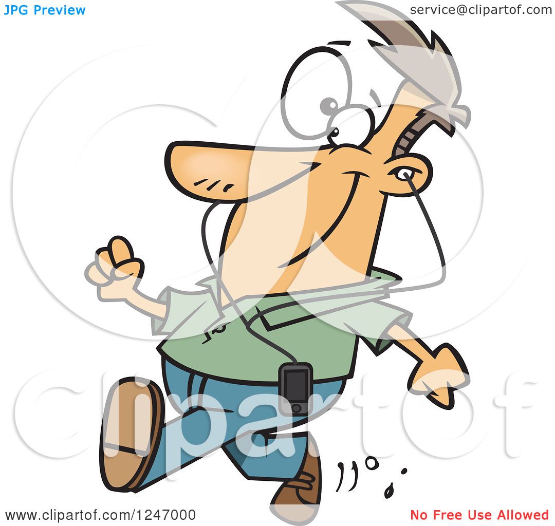 1080x1024 Clipart Of A Cartoon Happy Caucasian Man Strolling And Listening