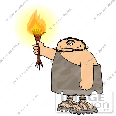 450x450 Caveman In A Cloth And Sandals, Holding A Lit Torch Clipart