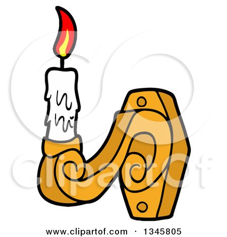 450x470 Clipart Of A Cartoon Lit Candle Stick On A Wall Holder