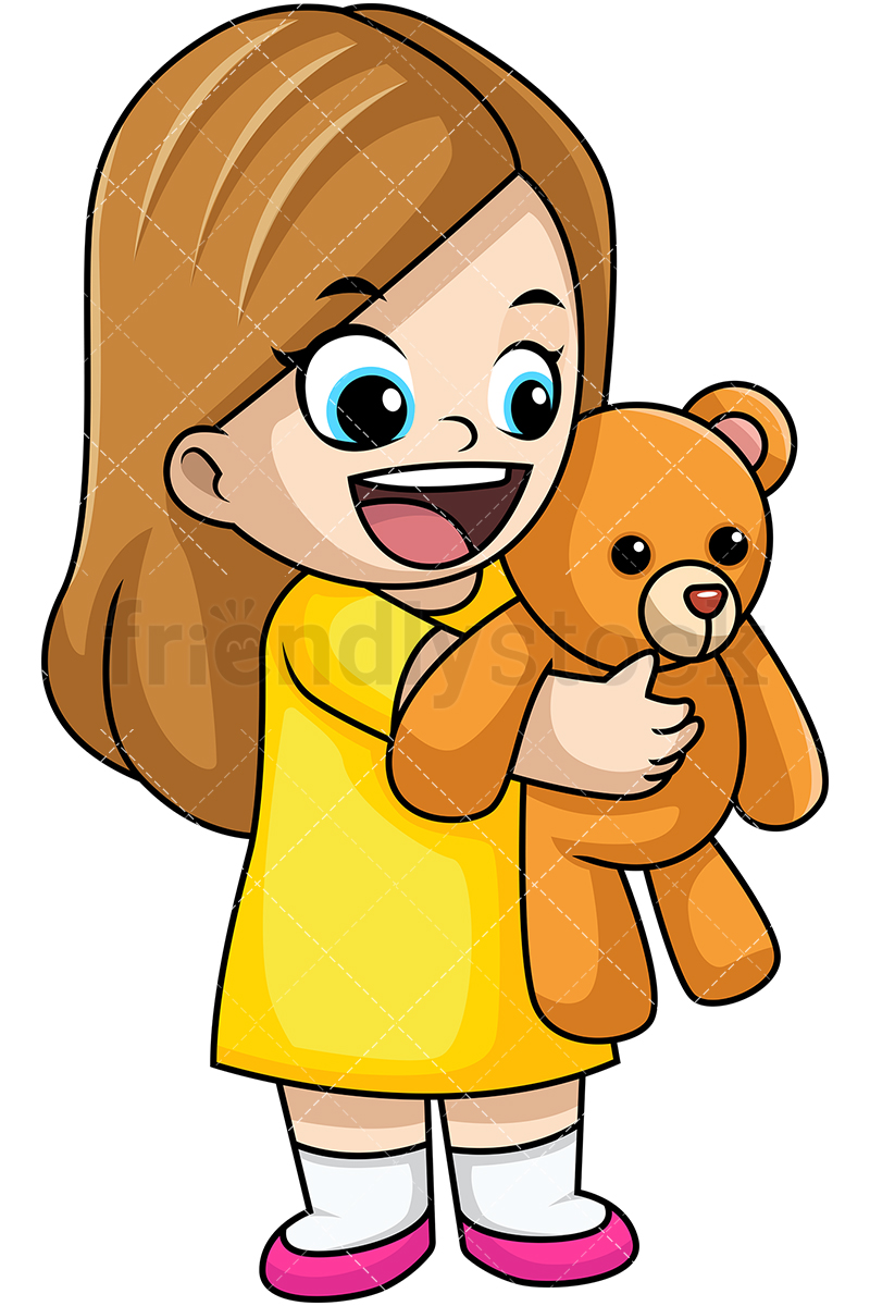 800x1200 Happy Girl Holding Teddy Bear Cartoon Vector Clipart