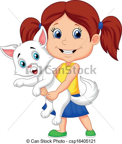 399x470 Vector Illustration Of Happy Cartoon Little Girl Hugging Her