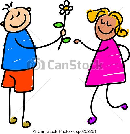 450x461 Young Love. Little Boy Giving A Flower To Little Girl Clipart