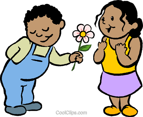 480x393 Little Boy Giving A Girl A Flower Royalty Free Vector Clip Art