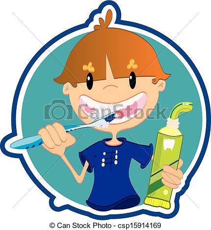 430x470 Cute Little Boy Washing Teeth Clip Art Vector
