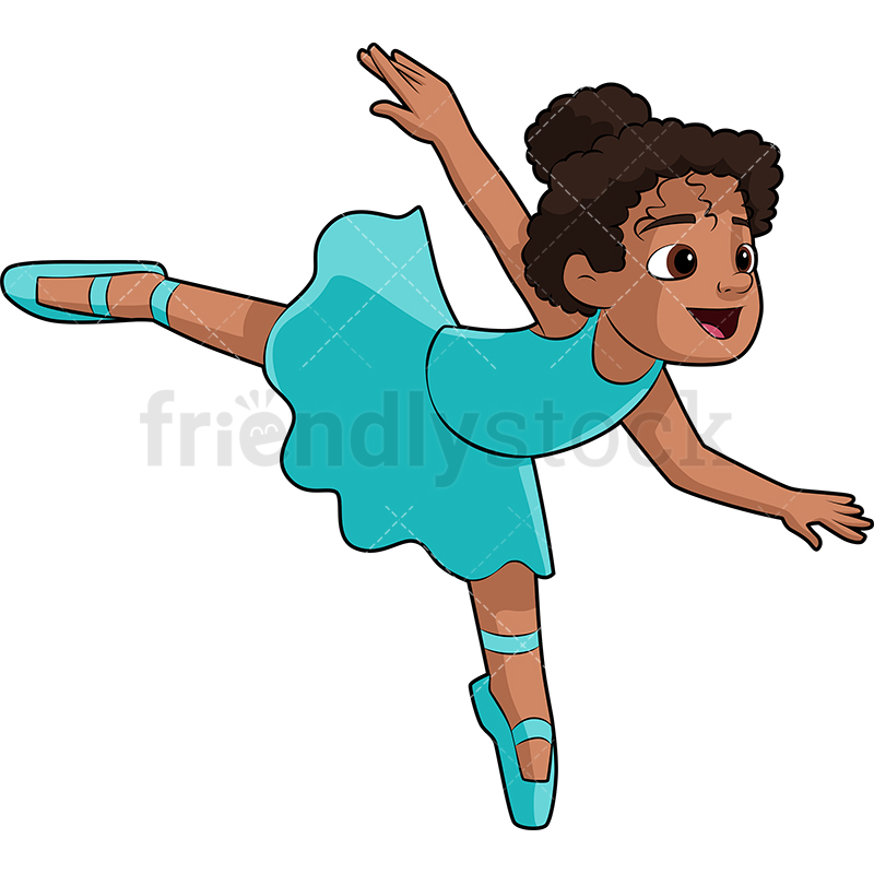 800x800 Black Little Girl Ballet Dancer Cartoon Vector Clipart