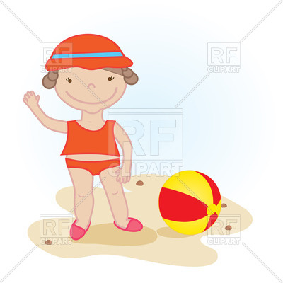 400x400 Happy Little Girl With Ball On The Beach Royalty Free Vector Clip