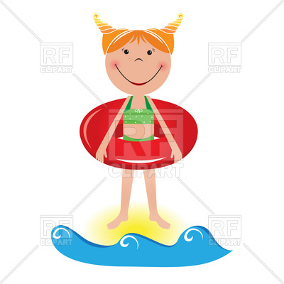 400x400 Happy Little Girl With Life Buoy On The Beach Royalty Free Vector
