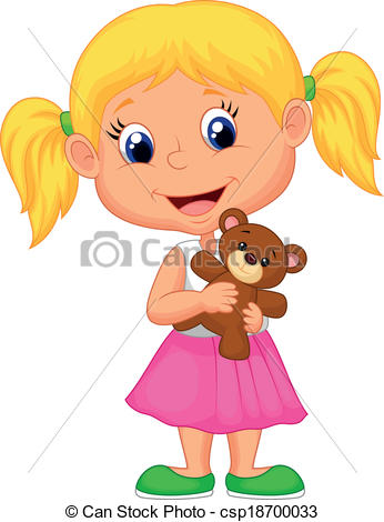 346x470 Vector Illustration Of Little Girl Cartoon Holding Bear Vectors