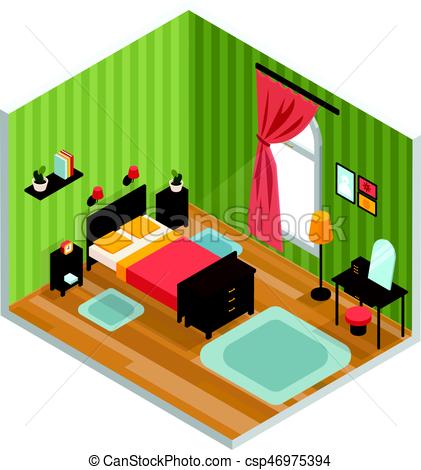 421x470 Bedroom Interior Concept With Bed Mirror And Carpet Eps Vectors