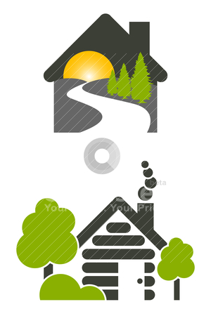 300x450 Log House Icons Stock Vector