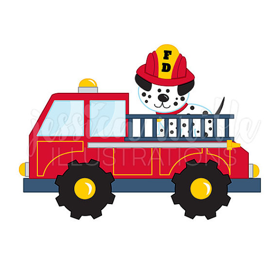 570x570 Fire Truck With Dalmatian Cute Digital Clipart, Fire Truck Clip