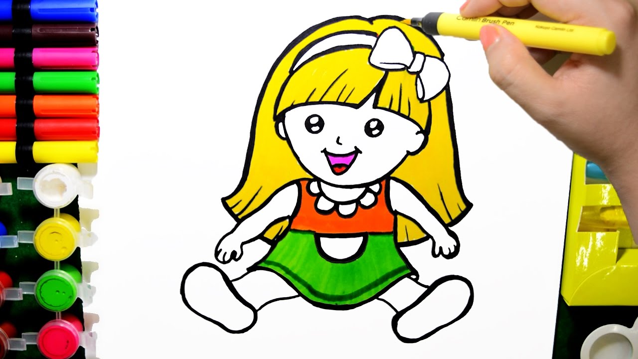 1280x720 How Draw Color Paint Cute Baby Doll Coloring Page And Learn