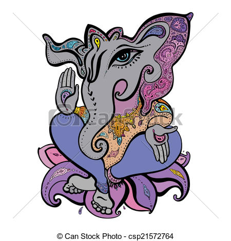 450x470 Ganesha Hand Drawn Illustration. Hindu God Ganesha. Vector Clip