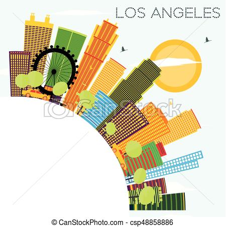 450x452 Los Angeles Skyline With Color Buildings, Blue Sky And Copy