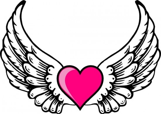 550x392 Hearts With Wings And Halo Coloring Pages Printable Printable