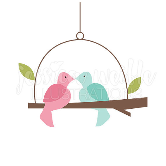 570x570 Love Bird Swing Cute Digital Clipart, Cute Bird Clip Art, Bird