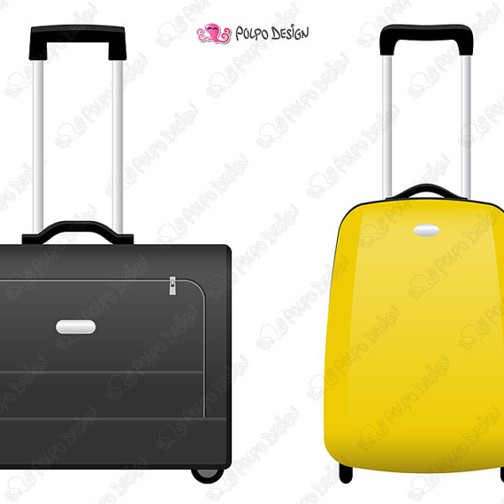 570x570 Rolling Suitcase Clipart. Digital Rolling Luggage Clipart