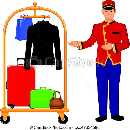 450x449 Vector Illustration Of Bellboy Hotel Service And Luggage Vector