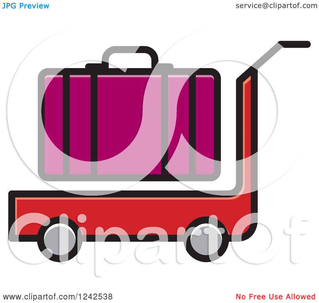 1080x1024 Clipart Of A Red Luggage Cart And Purple Suitcase
